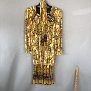 Virginie Paris Dress L Yellow Accordian Micro Pleats Abstract Regency Glam Mod